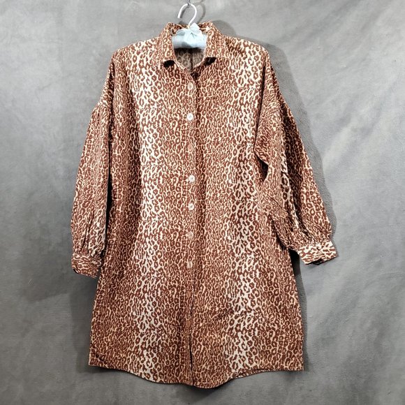 Newport News Button Down Flannel Long Sleeve Night Shirt Leopard Print S… - Picture 1 of 9